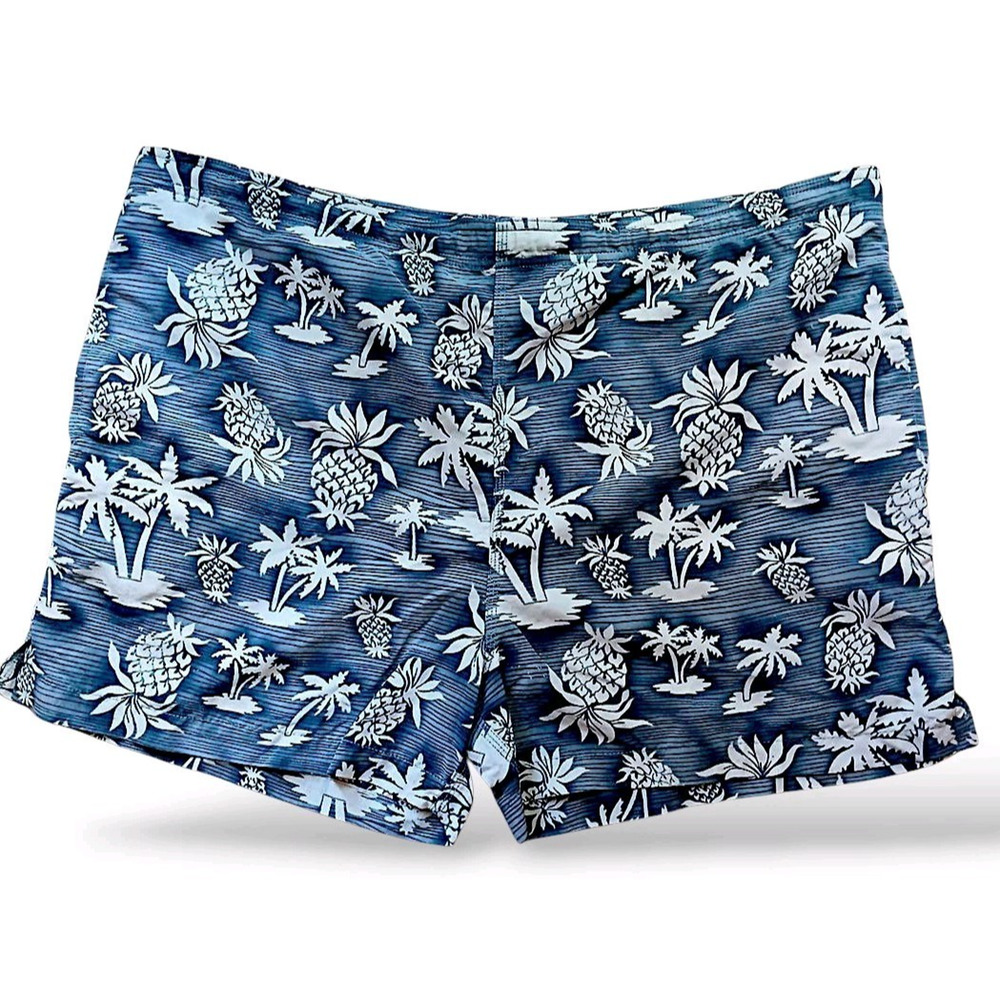 Tommy Bahama Bungalow SWIM TRUNKS XL 42W Blue Tropical Floral Pockets Pineapple